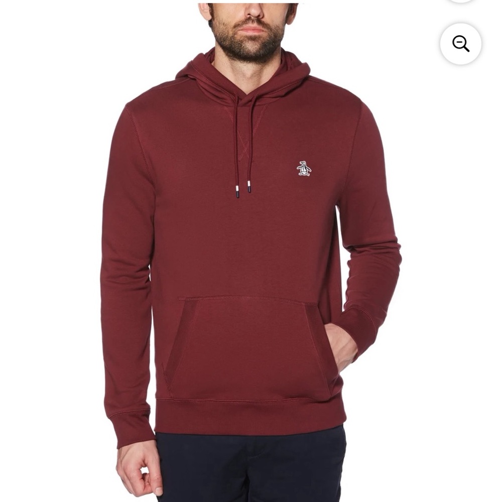 Burgundy Original Penguin TAWNY PORT Sticker Pete Hooded Jacket, US Men’s Large